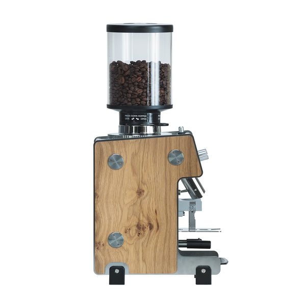Side view of Dalla Corte Grinder Max (Light Oak)