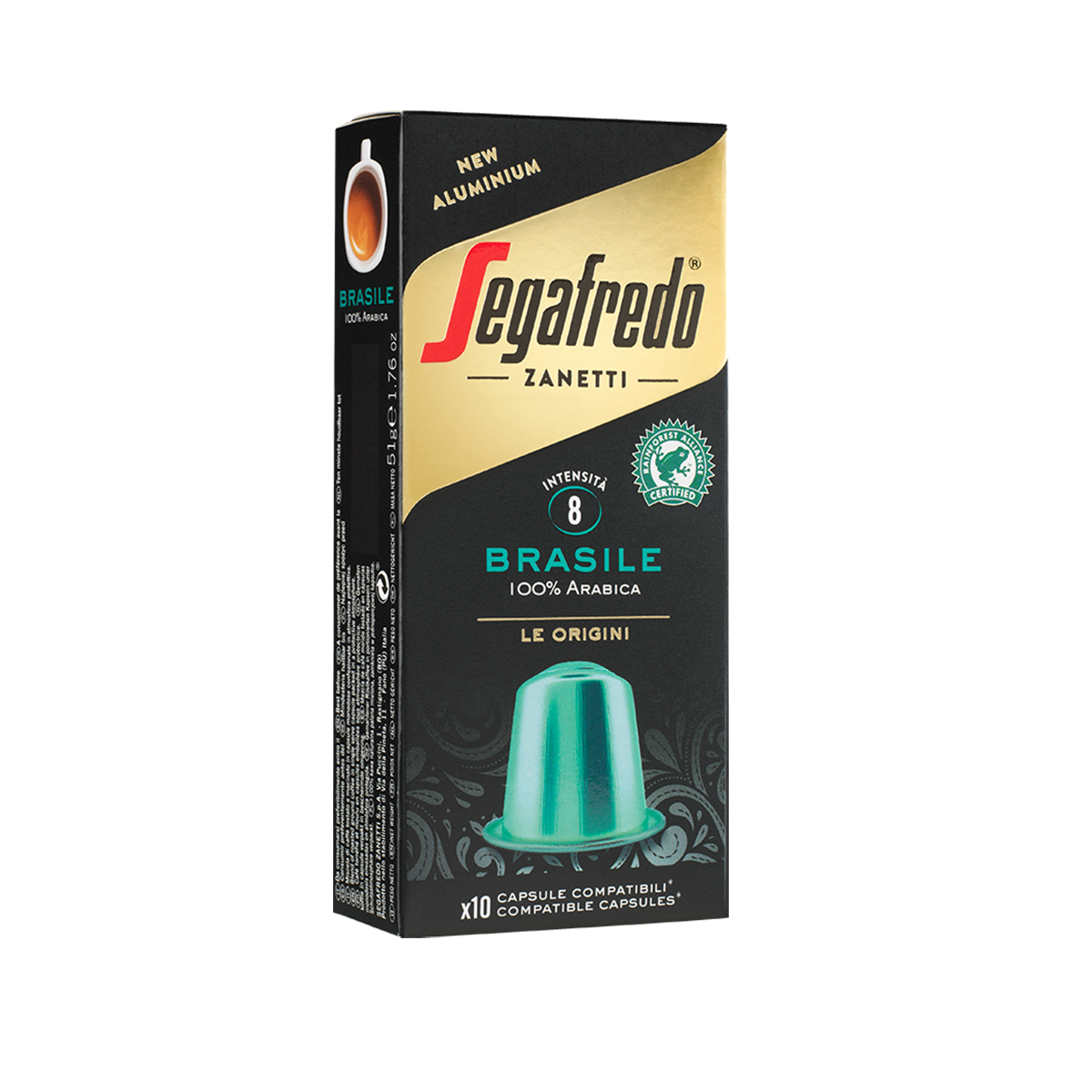 Segafredo Zanetti - [100% 阿拉比卡（單一產地）] 巴西鋁製咖啡膠囊（Nespresso® 相容膠囊）（10 顆）